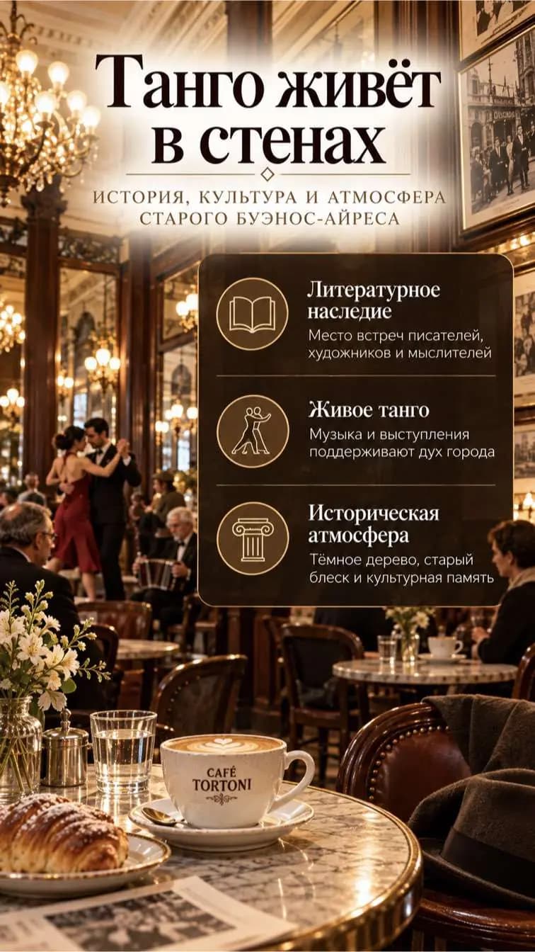 Слайд атласа: зал Café Tortoni с люстрами и танцующей парой.