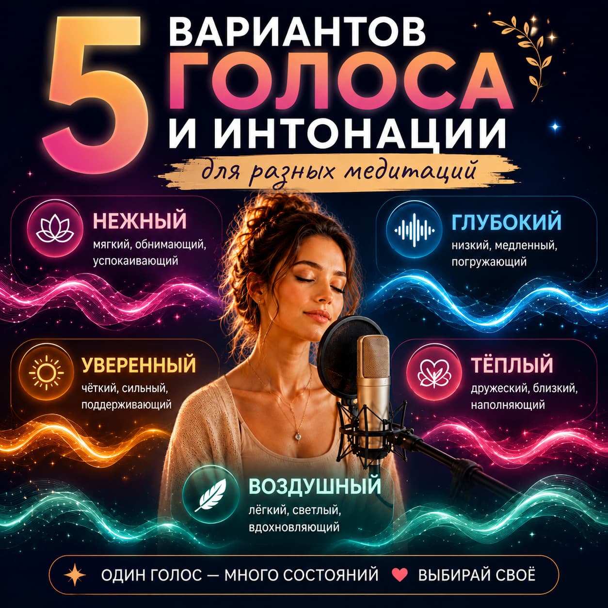 5 вариантов голоса и интонации для разных медитаций