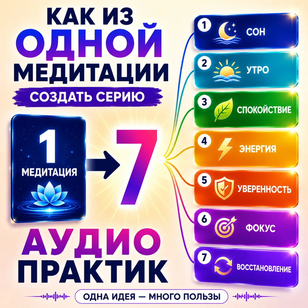 Обложка аудиопрактики «25 готовых решений для создания своих медитаций» – Сергей Петров