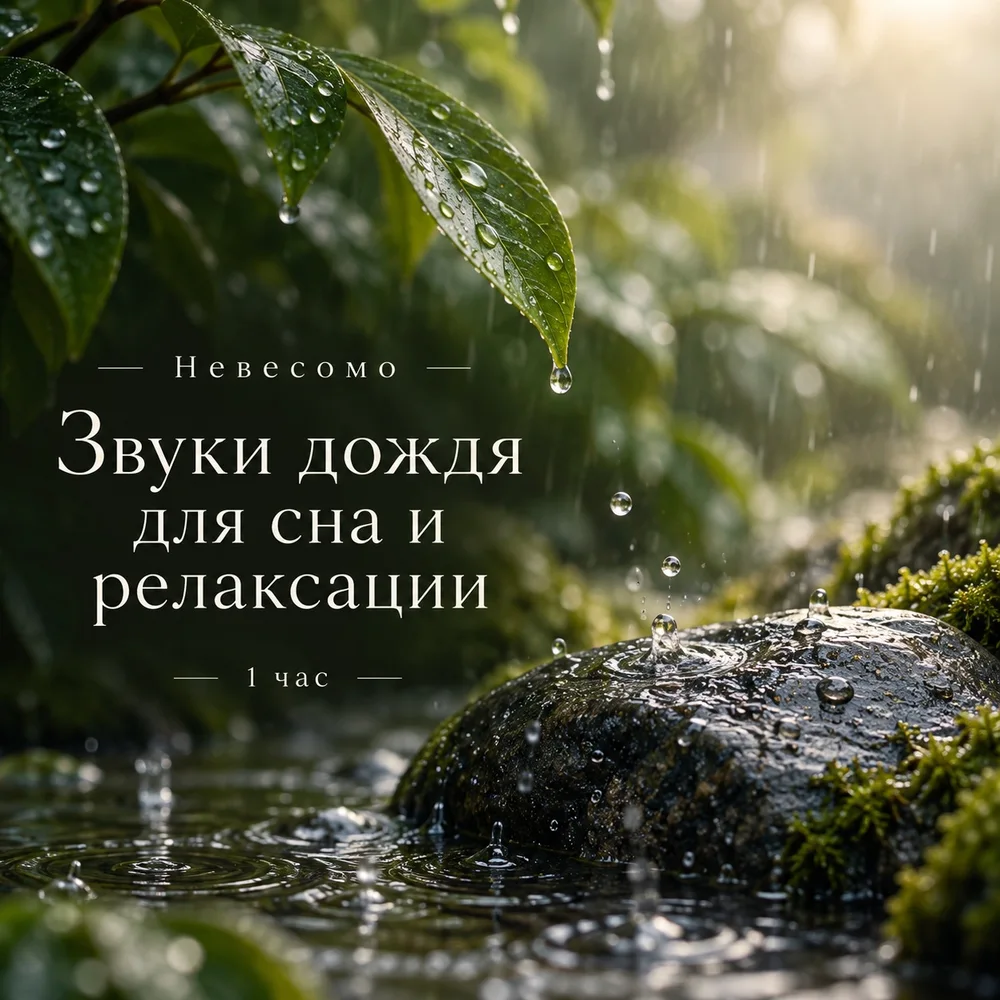 Обложка: музыкальный трек «Звуки дождя для сна и релаксации — 1 час» – Невесомо