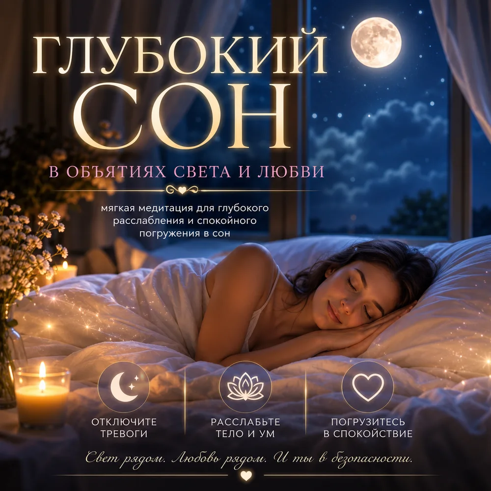Обложка аудиопрактики «Глубокий сон. В объятиях света и любви» – Шабарова Ольга